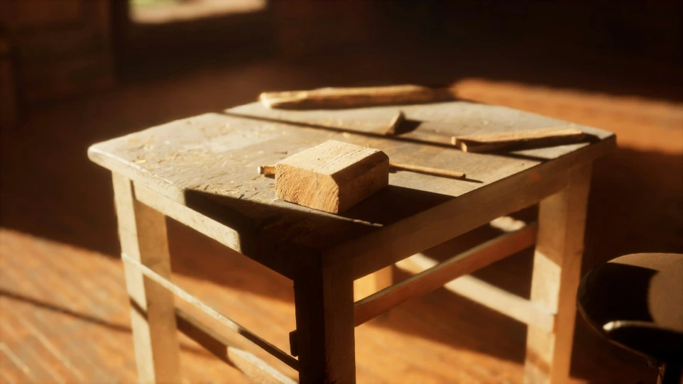 a wooden table with a piece of wood on top of it